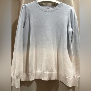 LOFT puff sleeve blue/cream ombré sweater / Large / only worn once